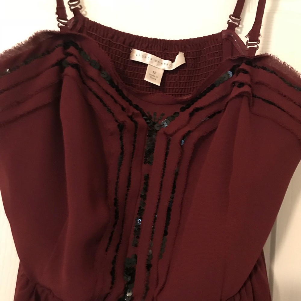 Chiffon LC Babydoll Dress in Burgundy